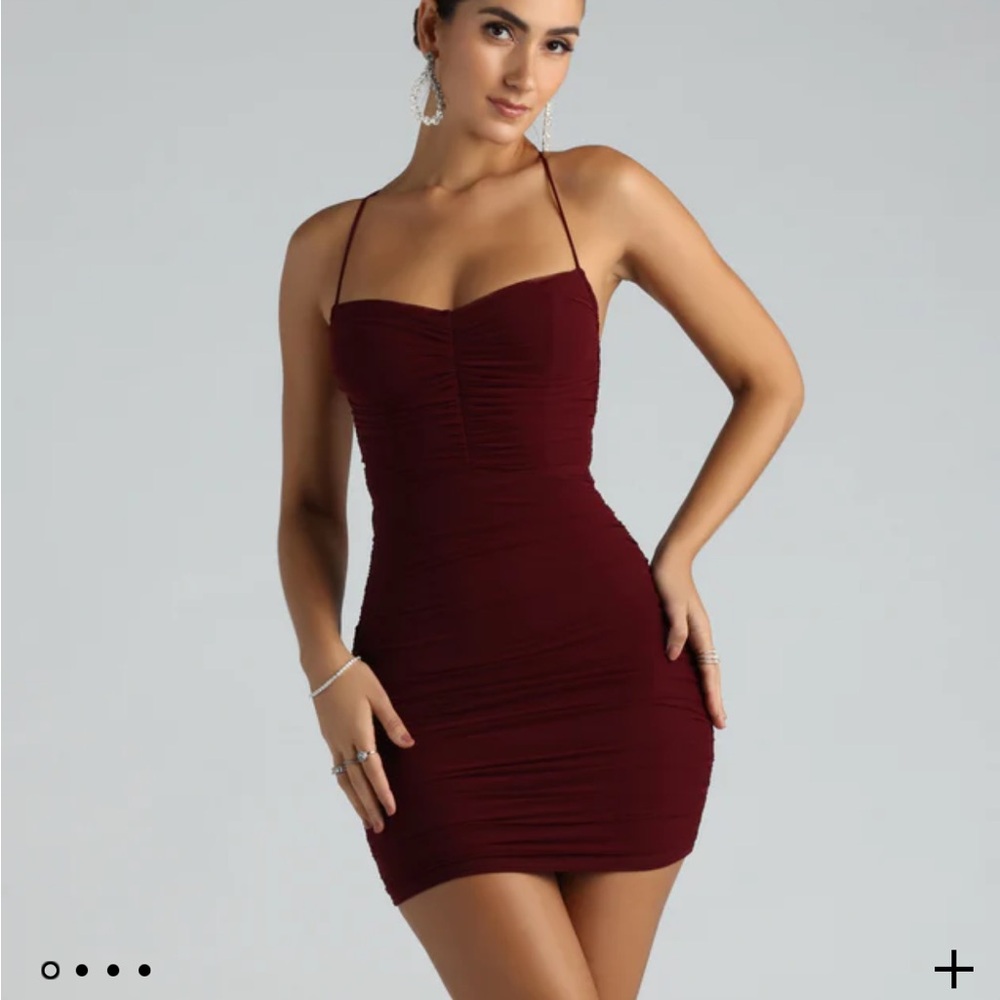 Windsor Burgundy Mini Dress with Spaghetti Straps